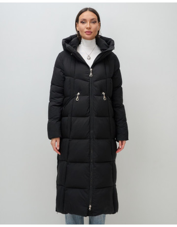 Длинный зимний пуховик для женщин с капюшоном.