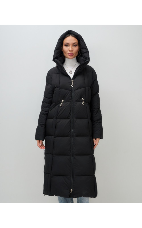 Длинный зимний пуховик для женщин с капюшоном.
