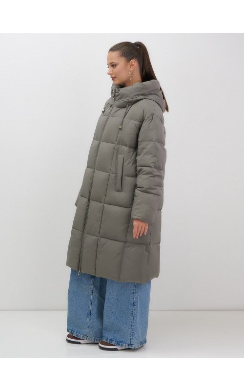 Длинный зимний пуховик с капюшоном для женщин