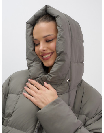 Длинный зимний пуховик с капюшоном для женщин