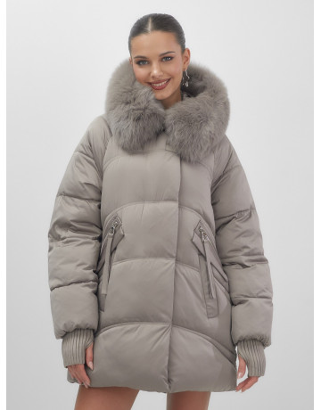 Пуховик с мехом песца, зимний премиум, удлинённый