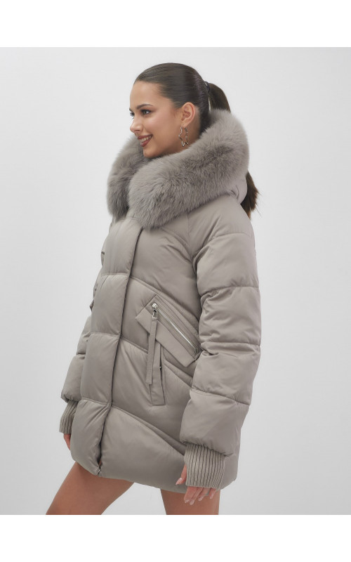 Пуховик с мехом песца, зимний премиум, удлинённый