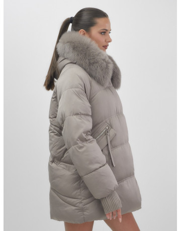 Пуховик с мехом песца, зимний премиум, удлинённый