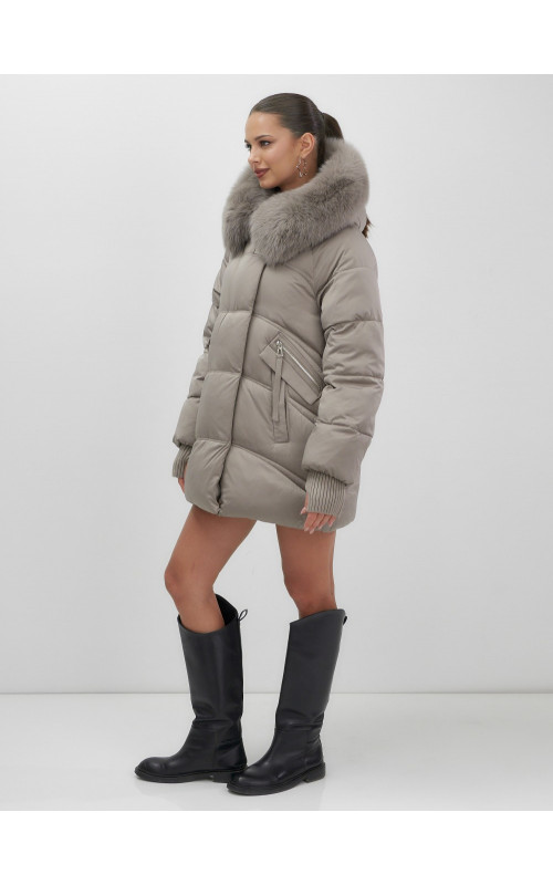 Пуховик с мехом песца, зимний премиум, удлинённый