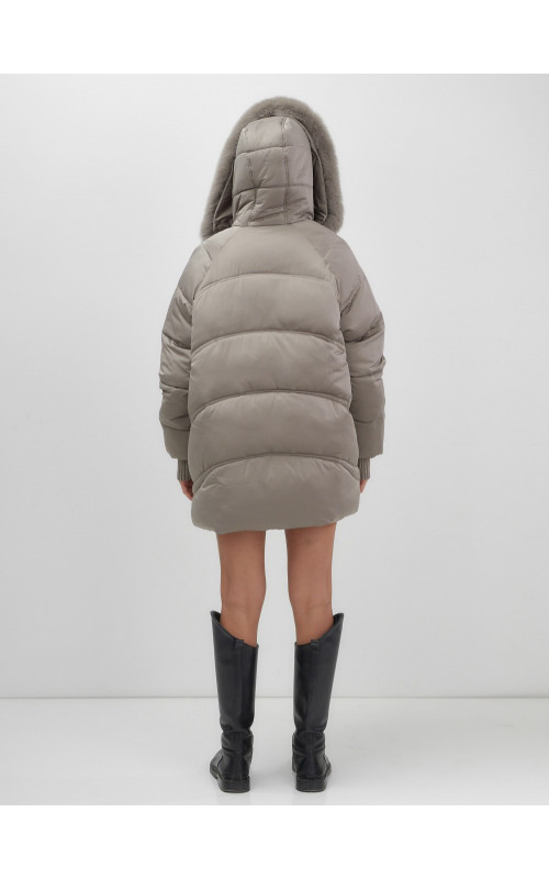 Пуховик с мехом песца, зимний премиум, удлинённый