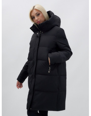 Тёплый женский пуховик до колена с капюшоном.
