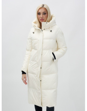 Длинный зимний пуховик с капюшоном для женщин.