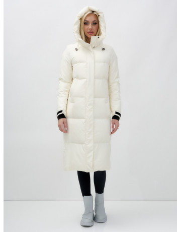 Длинный зимний пуховик с капюшоном для женщин.