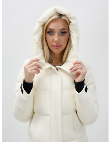 Длинный зимний пуховик с капюшоном для женщин.