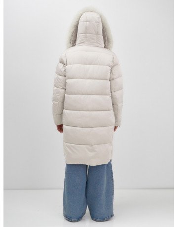 Длинный зимний пуховик с мехом песца.