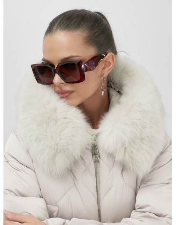 Длинный зимний пуховик с мехом песца.