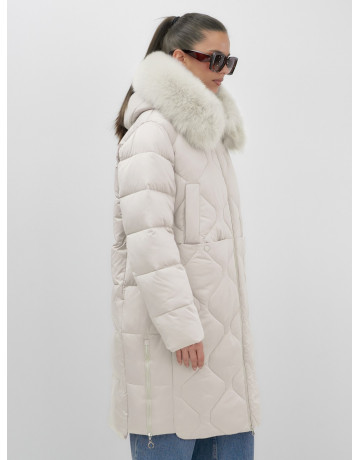 Длинный зимний пуховик с мехом песца.