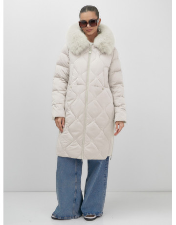 Длинный зимний пуховик с мехом песца.