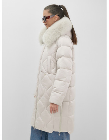 Длинный зимний пуховик с мехом песца.