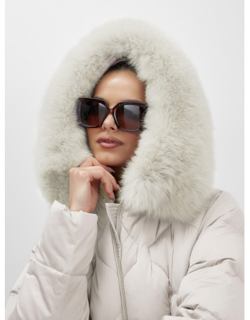 Длинный зимний пуховик с мехом песца.