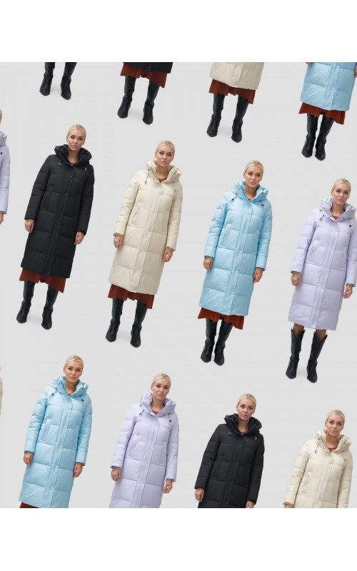 Длинный зимний пуховик с капюшоном для женщин