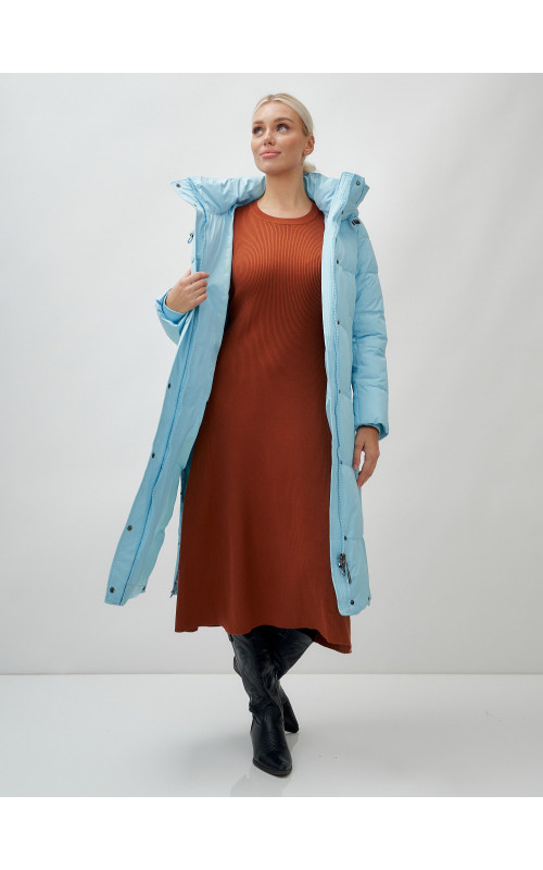 Длинный зимний пуховик с капюшоном для женщин