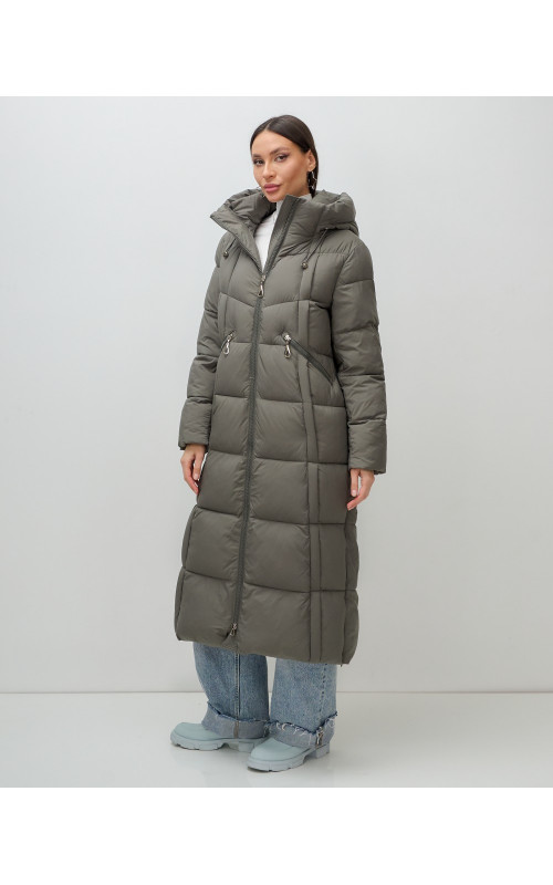 Длинный зимний пуховик с капюшоном для женщин