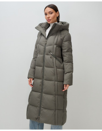 Длинный зимний пуховик с капюшоном для женщин