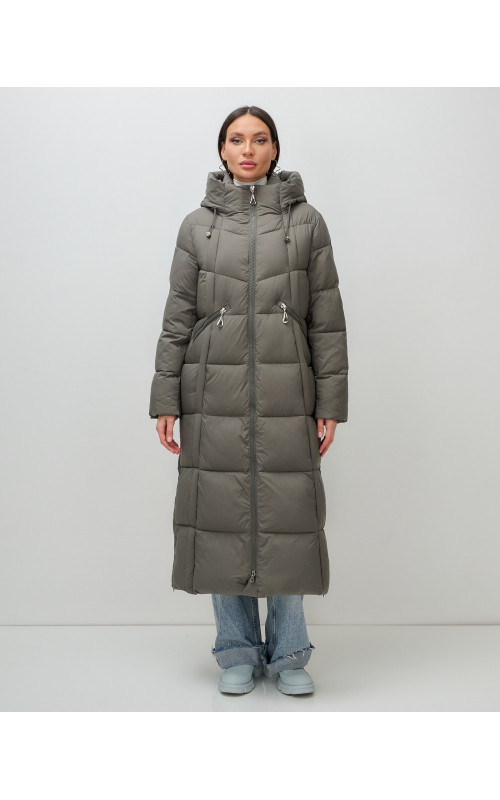 Длинный зимний пуховик с капюшоном для женщин