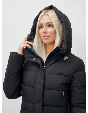 Длинный зимний пуховик с капюшоном для женщин.