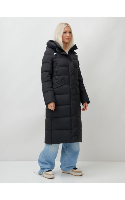 Длинный зимний пуховик с капюшоном для женщин.
