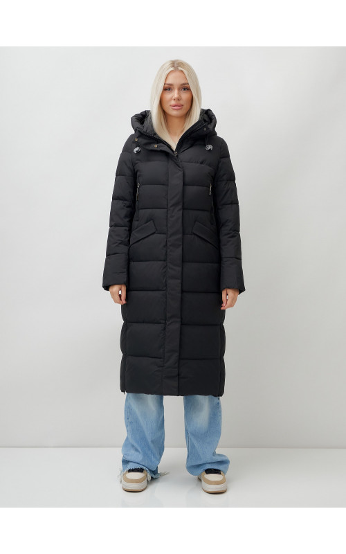 Длинный зимний пуховик с капюшоном для женщин.