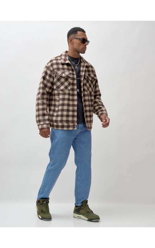 Мужская шерстяная рубашка прямого кроя в клетку.