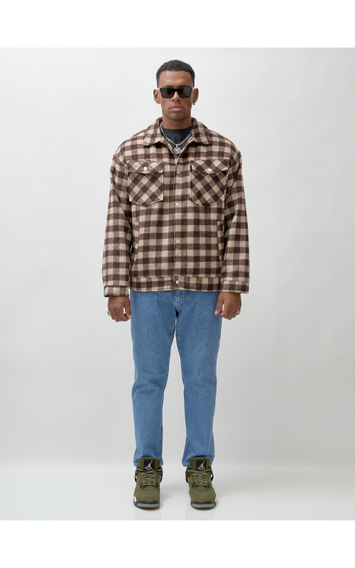 Мужская шерстяная рубашка прямого кроя в клетку.