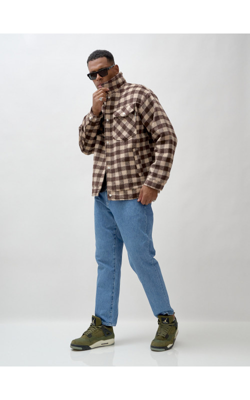 Мужская шерстяная рубашка прямого кроя в клетку.