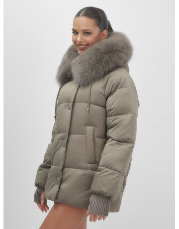 Пуховик с мехом песца, зима 2025, свободный крой