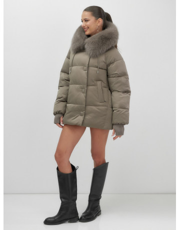 Пуховик с мехом песца, зима 2025, свободный крой