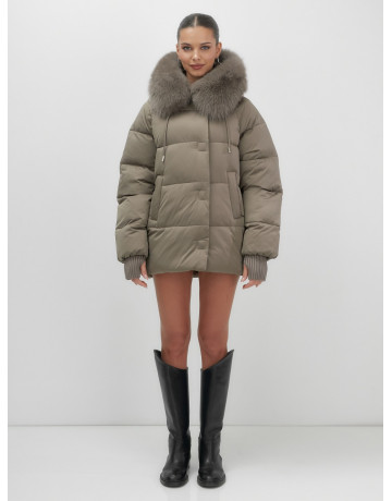 Пуховик с мехом песца, зима 2025, свободный крой