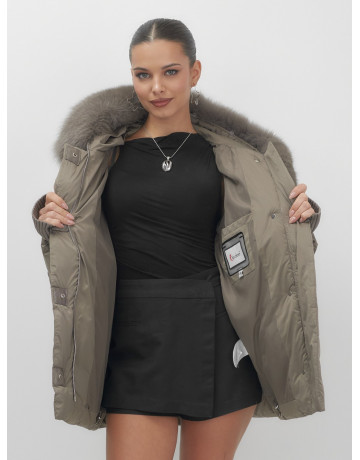 Пуховик с мехом песца, зима 2025, свободный крой