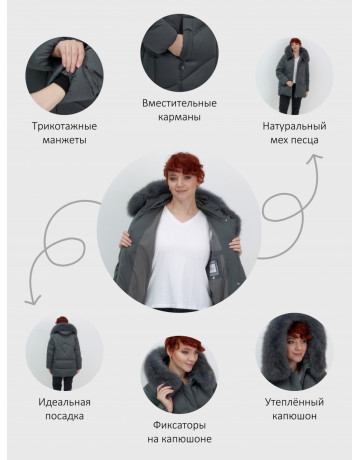 Пуховик для женщин с мехом песца