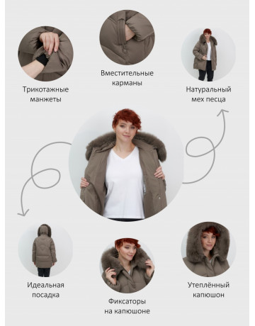 Пуховик для женщин с мехом песца
