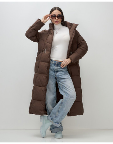 Длинный зимний пуховик для женщин с капюшоном