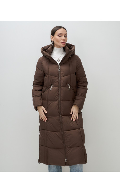 Длинный зимний пуховик для женщин с капюшоном