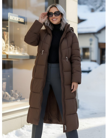 Длинный зимний пуховик для женщин с капюшоном