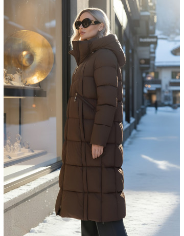 Длинный зимний пуховик для женщин с капюшоном