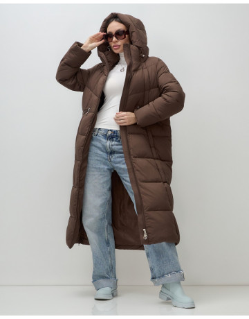 Длинный зимний пуховик для женщин с капюшоном