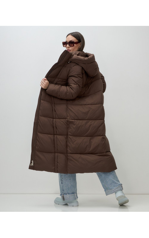 Длинный зимний пуховик для женщин с капюшоном