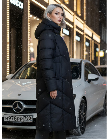 Длинный женский пуховик с капюшоном для зимы