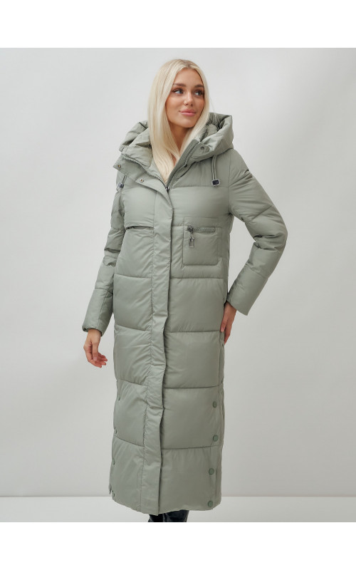 Длинный зимний пуховик с капюшоном для женщин