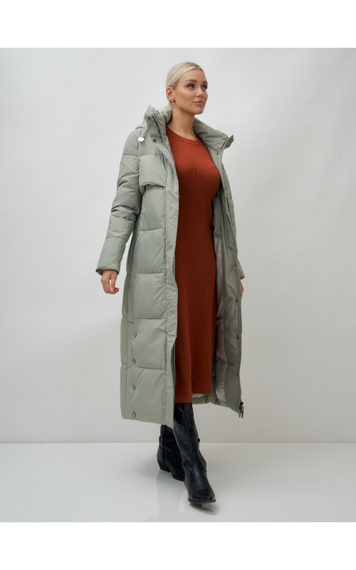 Длинный зимний пуховик с капюшоном для женщин