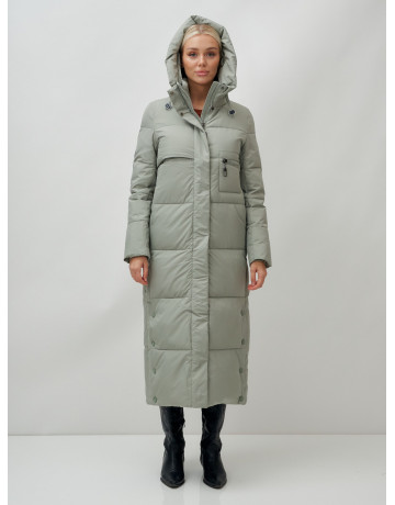 Длинный зимний пуховик с капюшоном для женщин