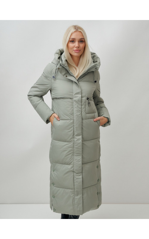 Длинный зимний пуховик с капюшоном для женщин