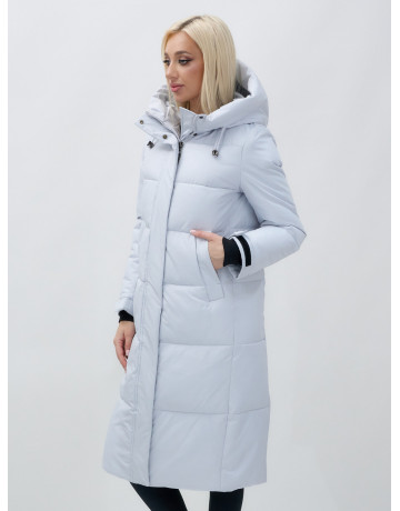 Длинный зимний пуховик с капюшоном для женщин.