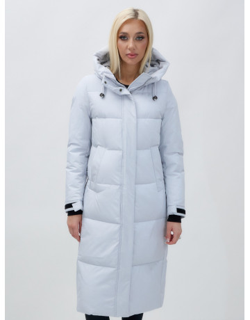 Длинный зимний пуховик с капюшоном для женщин.