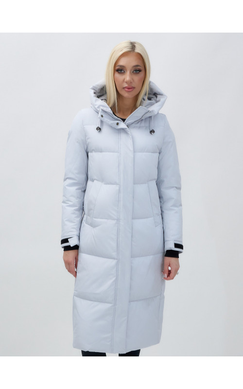 Длинный зимний пуховик с капюшоном для женщин.